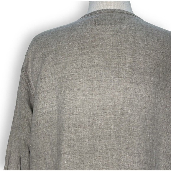 FLAX Linen Lagenlook Linen Tunic Top Size Medium Tan Cream Gray Button Up Blouse - Picture 5 of 7